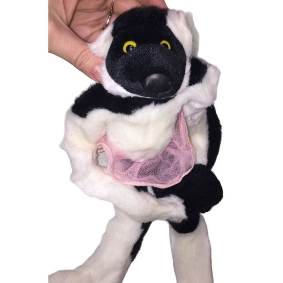 Vintage WILD REPUBLIC White and Black Lemur with Yellow Eyes, Black Tail and Pin - Picture 7 of 10